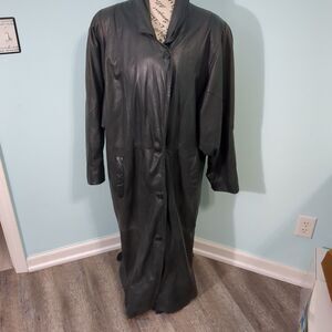 Leather Black Boho Festival 90s Y2K Long Trench Coat Large zip off liner…
